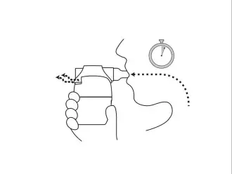 Exhale actively, but not forcefully, through the device.