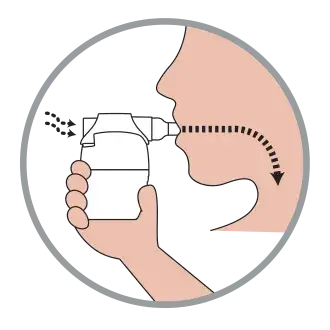 Step 2: INHALE and HOLD 2–3 seconds