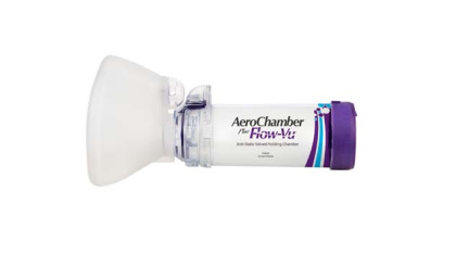AeroChamber Plus Flow Vu Chamber purple adult small mask sideview