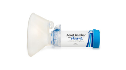 AeroChamber Plus Flow Vu Chamber Blue mask side view