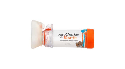AeroChamber Plus Flow Vu Chamber orange child mask sideview