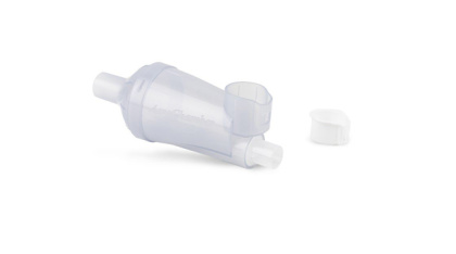 AeroChamber Mini angled horizontal, view from the left with bit