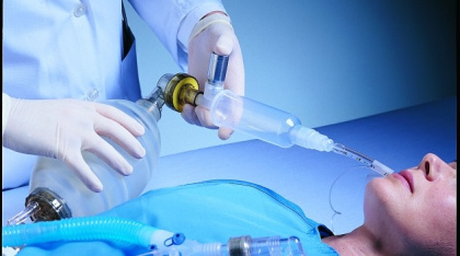 AeroChamber MV in use, shown with a resuscitation bag