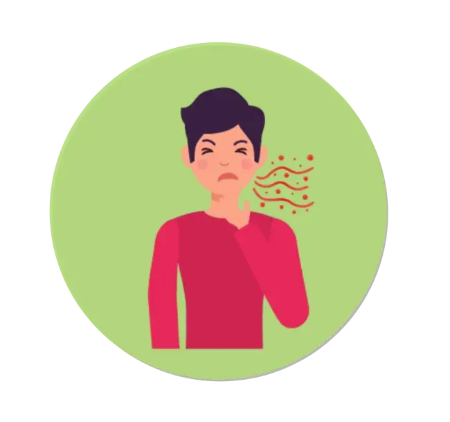cartoon person coughing on top of green background
