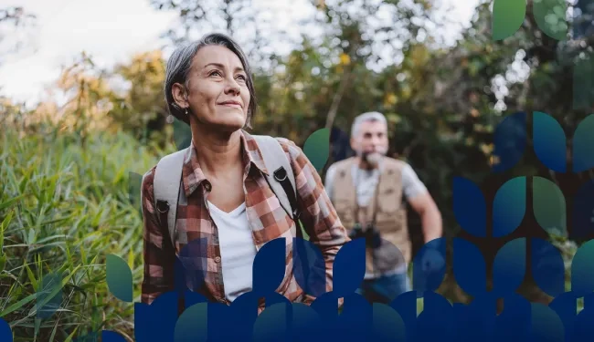 Hiking woman and man sustainability