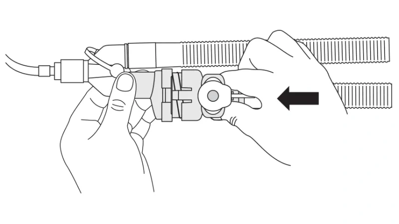 diagram depicting how to latch chamber in collapsed position after using aerochamber vent holding chamber
