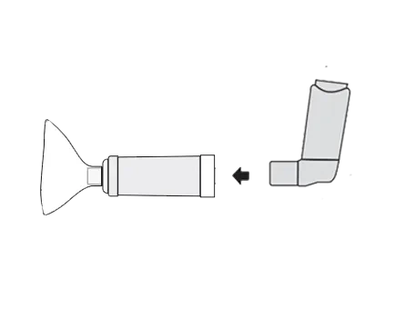 RespiChamber with mask, showing inhaler going into chamber 