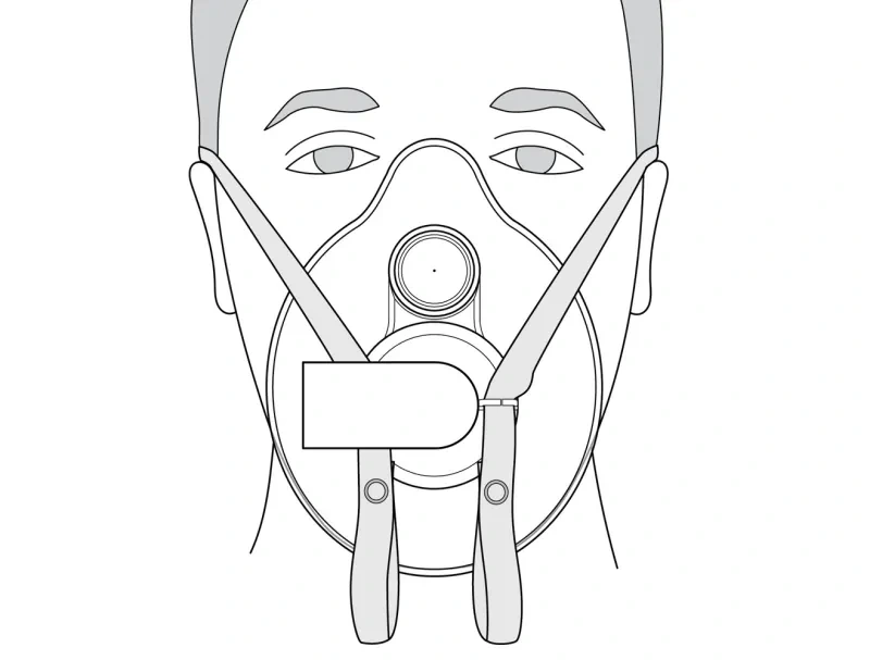 ComfortSeal Mask on face with straps set appropriately