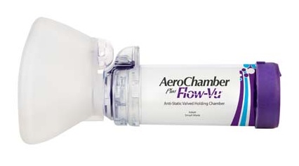 AeroChamber Plus Flow Vu Chamber purple adult small mask sideview