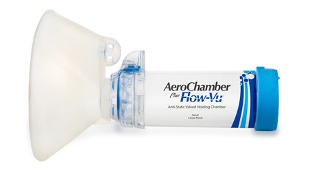 AeroChamber Plus Flow Vu Chamber Blue mask side view