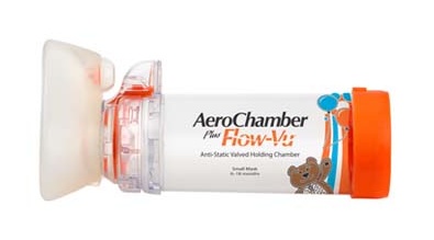 AeroChamber Plus Flow Vu Chamber orange child mask sideview