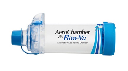 AeroChamber Plus Flow Vu Chamber Blue adult mouthpiece sideview