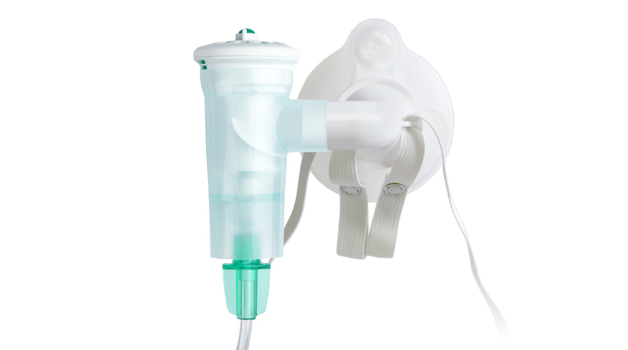 ComfortSeal Mask with Elbow, Shown with AeroEclipse BAN Nebulizer