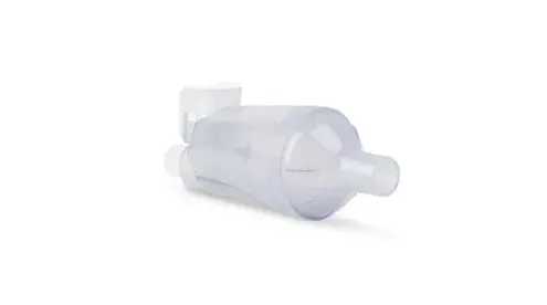 AeroChamber Mini angled horizontal, top view from the right