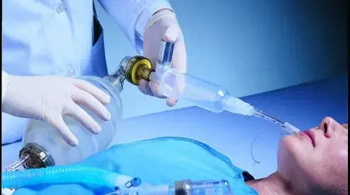 AeroChamber MV in use, shown with a resuscitation bag